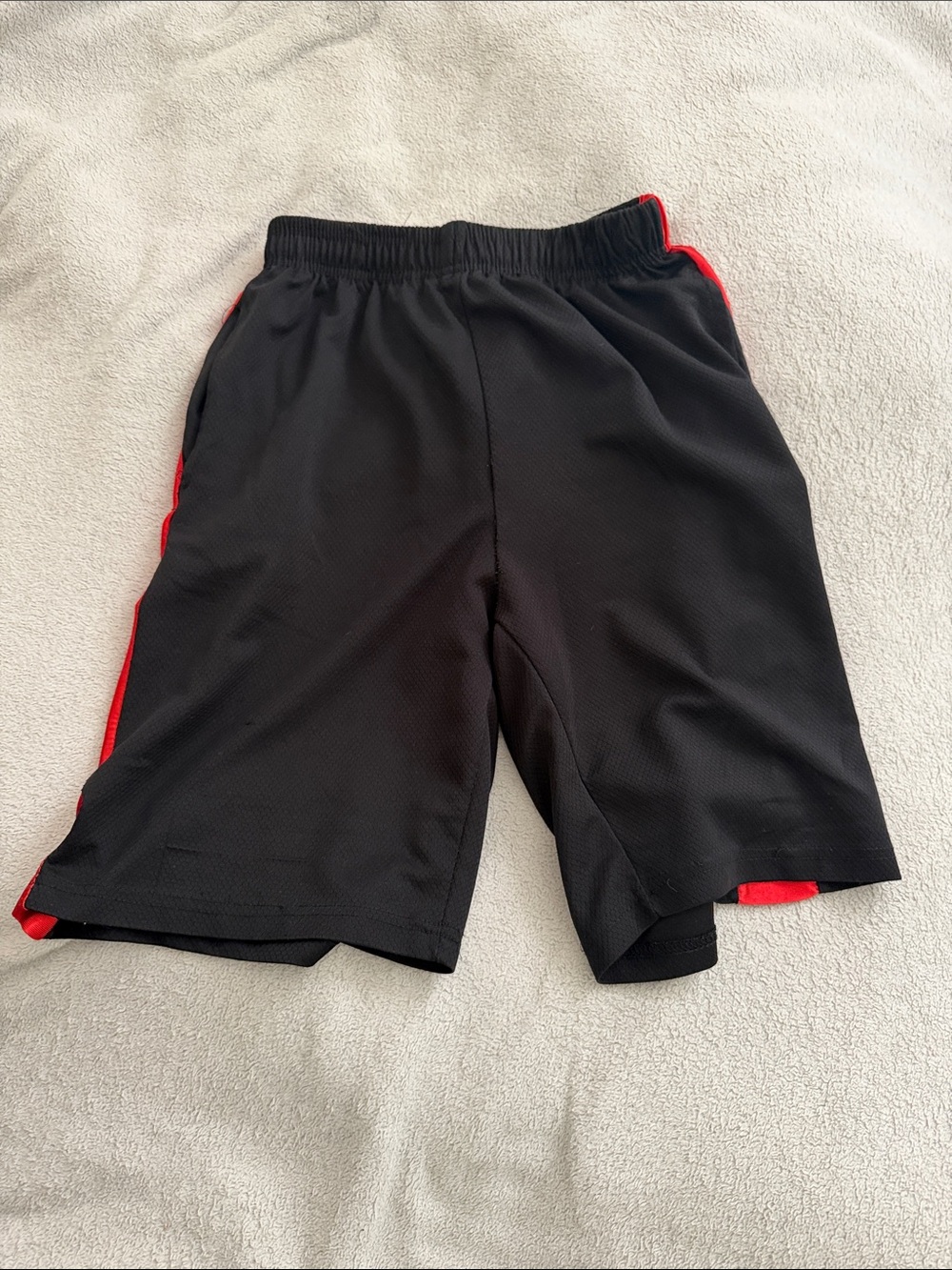 Men's Black Athletic Shorts with Red Trim - Unbranded